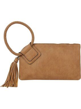 Women's Tan Leather Formal Purse Wristlet Wallet Casual Evening Handbag